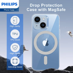 Philips Magnetic Case for iPhone 15 Plus, Anti-Scratch Ultra Crystal Clear Back Case with MagSafe, Shockproof Hard PC Back & Soft TPU, Non-Yellowing Full Bumper Protective Protection Phone Cover Case DLK6117TS