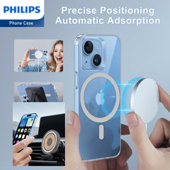 Philips Magnetic Case for iPhone 15 Plus, Anti-Scratch Ultra Crystal Clear Back Case with MagSafe, Shockproof Hard PC Back & Soft TPU, Non-Yellowing Full Bumper Protective Protection Phone Cover Case DLK6117TS