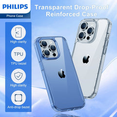 Philips Case for iPhone 15 Pro, Anti-Scratch Ultra Crystal Clear Back Case, Hard PC Back & Soft TPU, Non-Yellowing Full Bumper Protective Protection Phone Cover Case Anti-Slip Dustproof Shockproof DLK6118T