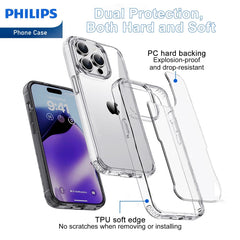 Philips Case for iPhone 15 Pro, Anti-Scratch Ultra Crystal Clear Back Case, Hard PC Back & Soft TPU, Non-Yellowing Full Bumper Protective Protection Phone Cover Case Anti-Slip Dustproof Shockproof DLK6118T