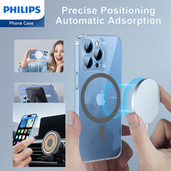 Philips Magnetic Case for iPhone 15 Pro Max, Anti-Scratch Ultra Crystal Clear Back Case with MagSafe, Shockproof Hard PC Back & Soft TPU, Non-Yellowing Full Bumper Protective Protection Phone Cover Case DLK6119TG