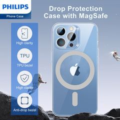 Philips Magnetic Case for iPhone 15 Pro Max, Anti-Scratch Ultra Crystal Clear Back Case with MagSafe, Shockproof Hard PC Back & Soft TPU, Non-Yellowing Full Bumper Protective Protection Phone Cover Case DLK6119TS