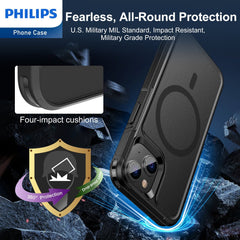 Philips iPhone 15 Armor Magnetic Case with MagSafe, Bumper Shell with Lanyards, Heavy Duty Dual-Layer Shockproof Drop Protection Phone Case for Men Women Anti-Slip Dustproof Shockproof - Black DLK6120B