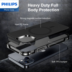 Philips iPhone 15 Armor Magnetic Case with MagSafe, Bumper Shell with Lanyards, Heavy Duty Dual-Layer Shockproof Drop Protection Phone Case for Men Women Anti-Slip Dustproof Shockproof - Black DLK6120B