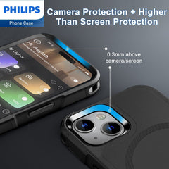 Philips iPhone 15 Plus Armor Magnetic Case with MagSafe, Bumper Shell with Lanyards, Heavy Duty Dual-Layer Shockproof Drop Protection Phone Case for Men Women Anti-Slip Dustproof Shockproof - Black DLK6121B