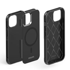 Philips iPhone 15 Pro Armor Magnetic Case with MagSafe, Bumper Shell with Lanyards, Heavy Duty Dual-Layer Shockproof Drop Protection Phone Case for Men Women Anti-Slip Dustproof Shockproof - Black DLK6122B
