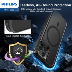 Philips iPhone 15 Pro Max Armor Magnetic Case with MagSafe, Bumper Shell with Lanyards, Heavy Duty Dual-Layer Shockproof Drop Protection Phone Case for Men Women Anti-Slip Dustproof Shockproof - Black DLK6123B