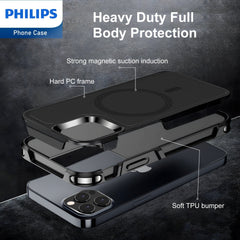 Philips iPhone 15 Pro Max Armor Magnetic Case with MagSafe, Bumper Shell with Lanyards, Heavy Duty Dual-Layer Shockproof Drop Protection Phone Case for Men Women Anti-Slip Dustproof Shockproof - Black DLK6123B