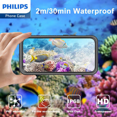 Philips iPhone 15 Pro Max Full Protection Waterproof Case with MagSafe, Built-in PET Camera Lens Protector 360 degree Body Heavy Duty Protective Phone Case Dustproof Shockproof Snow Proof Black DLK6210B