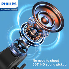 Philips 2.4 GHz Wireless Microphone, 360° Sound Collecting, Pin Microphone DLM3538C  with Charging Case