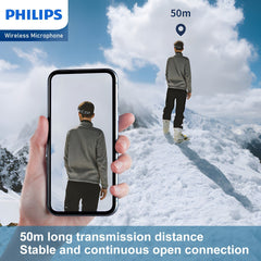 Philips 2.4 GHz Wireless Microphone, 360° Sound Collecting, Pin Microphone DLM3538C  with Charging Case