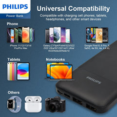 Philips Mobile Battery Power Bank 10,000mAh High capacity Lightweight 2 USB ports for simultaneous charging of 2 devices Phone charger iPhone iPad Android Various compatible DLP1811