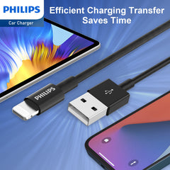 Philips Dual USB-A Port Car Charger with Lightning Cable (DLP2510L)