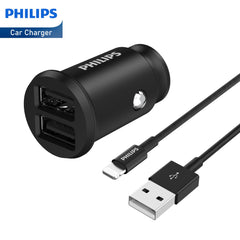 Philips Dual USB-A Port Car Charger with Lightning Cable (DLP2510L)