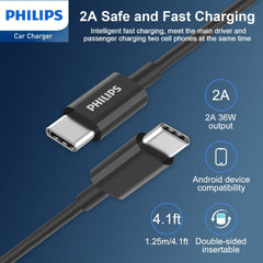 Philips QC+PD Car Charger with USB-C to Lightning Cable (DLP2521L)