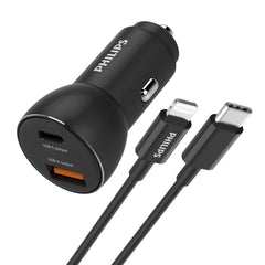 Philips QC+PD Car Charger with USB-C to Lightning Cable (DLP2521L)