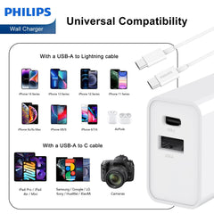 Philips 20W Power Adapter Wall Charger with 1.25m USB-C to USB-C Cable DLP4342C