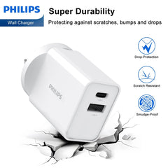 Philips 20W Power Adapter Wall Charger with 1.25m USB-C to USB-C Cable DLP4342C