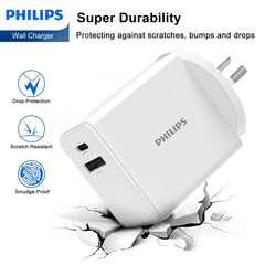 Philips 30W Power Adapter Wall Charger with 1.25m USB-C to USB-C Cable DLP4343C