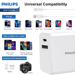 Philips 30W Power Adapter Wall Charger with 1.25m USB-C to Lightning Cable DLP4343L