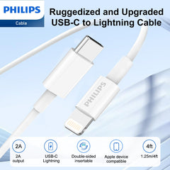 Philips Accessories USB-C to Lightning Charging Cable 1.25m. (White) DLC4576L