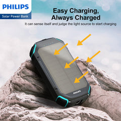 Philips 10000mAh Portable Solar Power Bank Supports Fast Charging of Multiple Devices DLP7725N