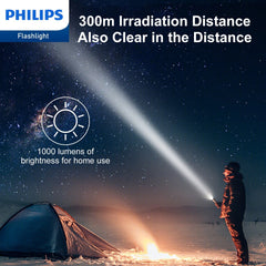 Philips Rechargeable LED Flashlights High Lumens, 1000 Lumens Bright Powerful Tactical Handheld Flash Light, 5 Modes IPX5 Waterproof Flash Lights for Camping, Emergency, Hiking, Black SFL3602R