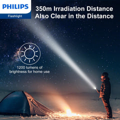 Philips Rechargeable LED Flashlights High Lumens, 1200 Lumens Bright Powerful Tactical Handheld Flash Light, 5 Modes IPX5 Waterproof Flash Lights for Camping, Emergency, Hiking, Black SFL5805R