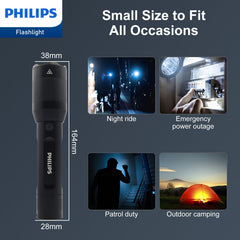 Philips Rechargeable LED Flashlights High Lumens, 1200 Lumens Bright Powerful Tactical Handheld Flash Light, 5 Modes IPX5 Waterproof Flash Lights for Camping, Emergency, Hiking, Black SFL5805R