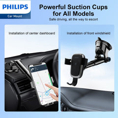 Philips 10W Qi Wireless Charging Car Mount, Auto-Clamping Phone Holder with Suction Cup Holder & Air Vent Clip for iPhone 15 14 13 12 11 Pro Max Xs, Samsung Galaxy S23 Ultra, etc DLK3532Q