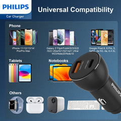 Philips QC+PD Car Charger with USB-C to Lightning Cable (DLP2521L)