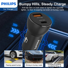 Philips QC+PD Car Charger with USB-C to Lightning Cable (DLP2521L)