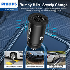 Philips Dual USB-A Port Car Charger with Lightning Cable (DLP2510L)