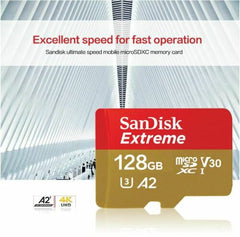 SanDisk Extreme 128GB Micro SD SDXC 160MB/s A2 V30 C10 Action Camera Memory Card